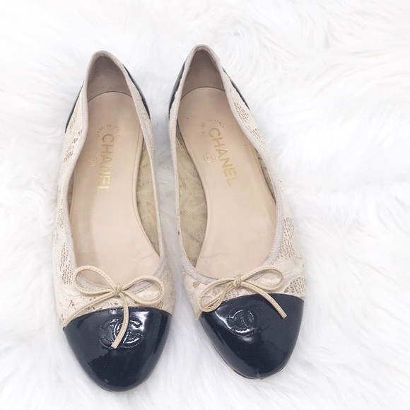 chanel cream and black flats